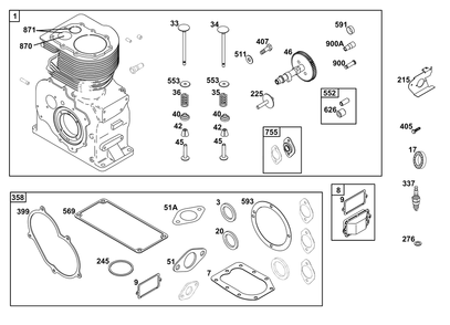 Cylinder Group Diagram and Parts List for 326431-3637-08 200000 - 399999 Briggs and Stratton Engine